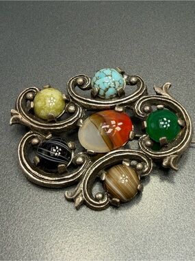 Vintage Miracle Brooch Colored Agates #14cel
